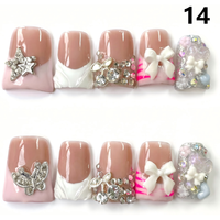Faux Ongles Press-On Faits Main 601-605 Couleurs Fleurs Canard, 10 Pièces, Styles de Design Uniques pour Doigts