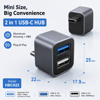 Mini Hub USB C 2 en 1 de Aluminio Ultracompacto, Adaptador Divisor de Tipo C a Doble USB A 3.0 2.0 para Laptop, MacBook, PC