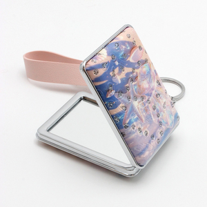 Tùy Chỉnh Xách Tay Logo Rhinestone Vẻ Đẹp Gương Hai Mặt Gấp Túi Trang Điểm Gương Với Keychain - Product Image 2