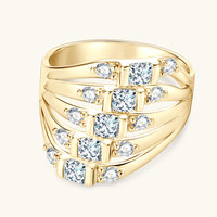 Großhandel Neuer Breiter Ring im Europäischen Stil mit Abgeschrägtem Quadratischem Zirkon, 5-Reihiger Cluster-Ring, Kubischer Zirkonia, Klassischer Unisex-Ring, Geschenk