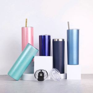 Gobelets en gros blancs 20 oz en acier inoxydable, fins et droits, vierges pour sublimation, avec paille - Product Image 1