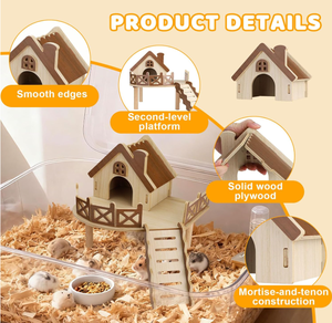 Juego <span class=keywords><strong>de</strong></span> Accesorios Ecológicos <span class=keywords><strong>de</strong></span> Madera Sólida <span class=keywords><strong>para</strong></span> Animales Pequeños, Rectangular, <span class=keywords><strong>para</strong></span> Hámster, Juguete Tipo Mansión <span class=keywords><strong>para</strong></span> Hámster Dorado con Artículos Decorativos Completos - Product Image 1