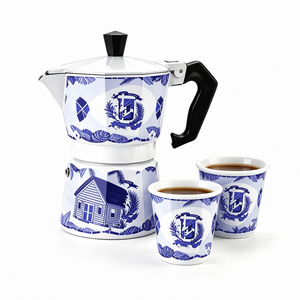 Ensemble de <span class=keywords><strong>cafetière</strong></span> Moka de style italien avec 2 tasses en céramique, <span class=keywords><strong>cafetière</strong></span> à expresso en aluminium, percolateur pour cuisinière, pour la maison et le bureau - Product Image 3