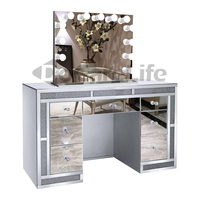 Meuble de chambre à coucher moderne Docarelife, coiffeuse avec miroir éclairé, 11 tiroirs, plateau en verre, interrupteur tactile