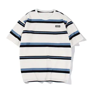 2024 Summer New Short Sleeve T-shirts Men Loose Japanese Style Black And White Striped Customizable Logo Men's T-shirt