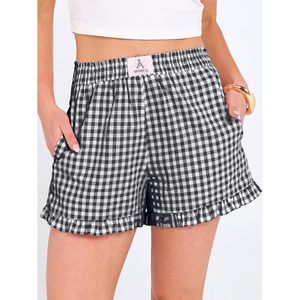FOXA Short de pyjama décontracté pour femme à carreaux vichy, taille élastique, volants, pour l'été - Product Image 2