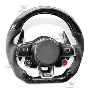 تقديم عجلة القيادة من ألياف كربونية مزيفة مع مجداف لـ VW GTI Mk7 Mk7.5 GTD GLI Golf R مخصص ليد متقدم أسود Xwf