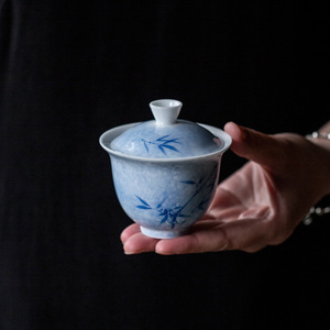 Chinese Underglaze Blue Hand-Painted Bamboo Gaiwan Porcelain <b>Tea</b> <b>Set</b> With Lid Kung Fu <b>Tea</b> Bowl Single Piece - Product Image 4