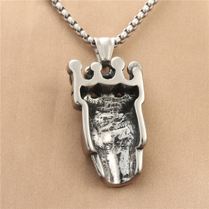 Skull <b>Crown</b> Pendant Stainless Steel Men's Necklace Retro Geometric Design 190143 - Product Image 2