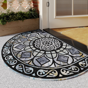 Paillasson demi-cercle haut de gamme à motif médaillon, antidérapant, en fibre de polyester, pour entrée de maison et salon - Product Image 5