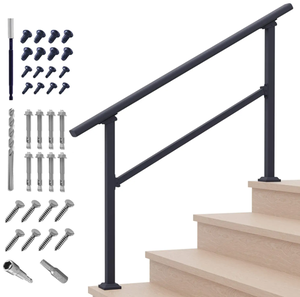 Oniya <span class=keywords><strong>Kit</strong></span> de main courante en <span class=keywords><strong>fer</strong></span> <span class=keywords><strong>forgé</strong></span> noir 2 étapes main courante extérieure pour les marches d'escalier - Product Image 3