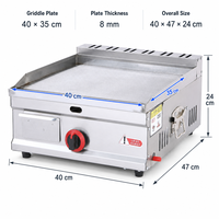 Machine à griller Teppanyaki professionnelle OEM à gaz, corps en acier inoxydable, pour comptoir, idéale pour la cuisine des snack-bars