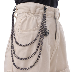 Chaîne de taille Yueli en alliage de zinc, motif toile d'araignée sombre, style hip-hop, pour usage quotidien, avec plusieurs boucles, noire - Product Image 2