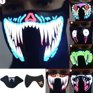 Masker pesta cahaya LED Halloween kustom topeng El diaktifkan suara menggunakan masker bercahaya bersepeda dengan Film lampu dingin El