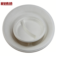 Assiette jetable en bagasse de canne à sucre, assiette ronde compostable à 3 compartiments, assiette alimentaire biodégradable en bagasse pour les fêtes et la restauration