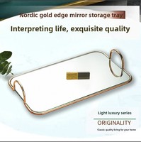 Plateau miroir en métal électroplaqué de luxe de style nordique, plateau de rangement pour table basse, pièce de décoration intérieure, verre de style américain