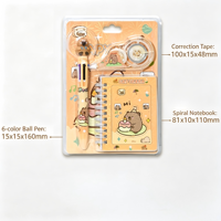 Kit de Papelería Infantil con Dibujos Animados 3 en 1, Bolígrafo Multicolor de 6 Colores, Cinta Correctora, Mini Cuaderno Espiral, Set de Regalo para Estudiantes, Empaquetado en Blíster