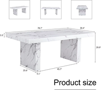Table à manger moderne en marbre, 79 pouces, rectangulaire, 6-8 personnes, plateau en faux marbre blanc, base sur piédestal, montage facile, écologique, garantie 5 ans