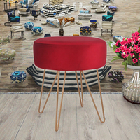 Pouf ottoman rond moderne pliable en velours capitonné avec pieds en métal pour appartement, salon, coiffeuse