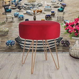 Modern Tufted Velvet Fabric Round Pouf Ottoman <b>Stool</b> with Metal <b>Legs</b> for Apartment Living Room Dressing Table - Product Image 3