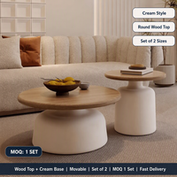 Juego de Mesa de Centro Redonda Estilo Crema AntNovelty con Superficie de Madera, Mesa Auxiliar Móvil para Sala de Estar, Apartamento Pequeño, Casa de Huéspedes