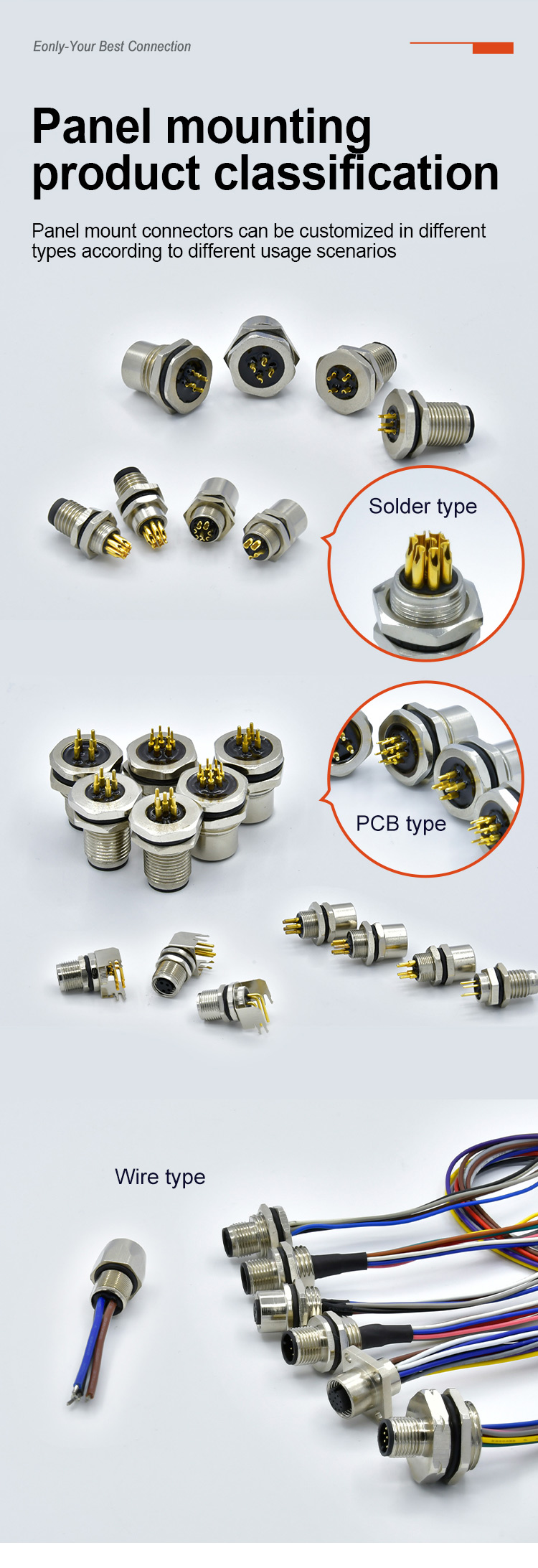 Socket Pcb Panel Mount Connector M12 Waterproof Connector A Code 8 Pin Female 90 Degrees