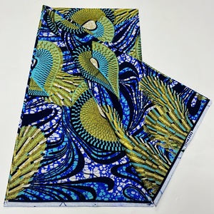 Autentico Tessuto Grand Wax Africano in <span class=keywords><strong>Organza</strong></span> 100% <span class=keywords><strong>Cotone</strong></span> Organico 6 Iarde per Camicie e Abiti da Festa - Product Image 5