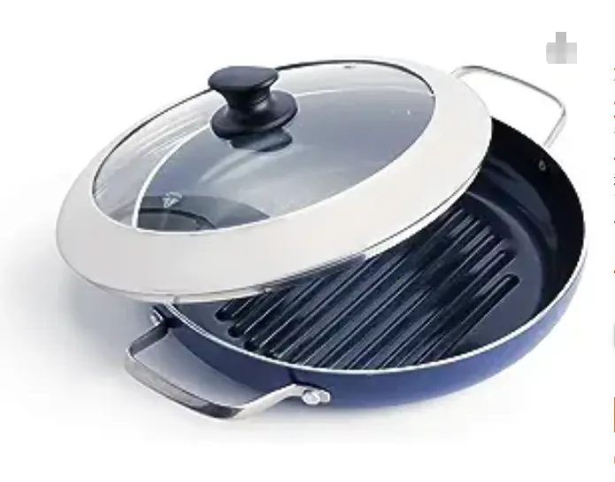 Blue Diamond Cookware Diamond Infused Ceramic Nonstick 11" Grill Genie Pan with Lid