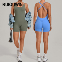 RUIQUWIN Combinaison de yoga sexy pour femme, dos croisé, froncée pour un effet push-up, justaucorps athlétique, vente en gros, personnalisable