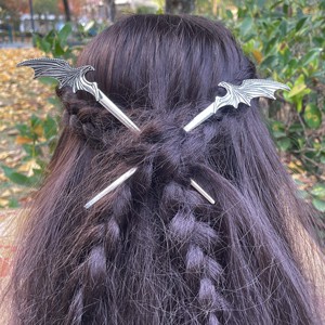 Épingle à <span class=keywords><strong>cheveux</strong></span> Dragon Wing en alliage de zinc plaqué argent antique, style gothique fantastique, <span class=keywords><strong>pour</strong></span> femmes, cosplay, usage quotidien, cadeau - Product Image 5