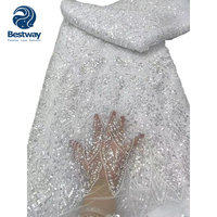 Bestway manik-manik kain renda bordir renda jaring oranye dengan payet kain renda jaring Afrika untuk wanita