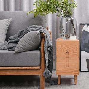 Mid Century Minimalist Solid Wood Side End <strong>Table</strong> Wooden <strong>Narrow</strong> Nightstand <strong>with</strong> 2 <strong>Drawers</strong> - Product Image 2