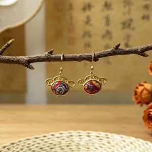 Que tous vos vœux soient exaucés, boucles d'oreilles brodées en brocart, nouveau chapeau d'étudiant en tissu rétro chinois avec lune croissante et cadenas de la paix - Product Image 3