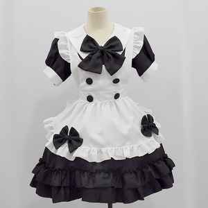 Yi Xiaoyi Anime Lolita Maid Dress Women Adult Black <b>White</b> Bowknot <b>Frill</b> <b>Skirt</b> Costume Cosplay Outfit - Product Image 1