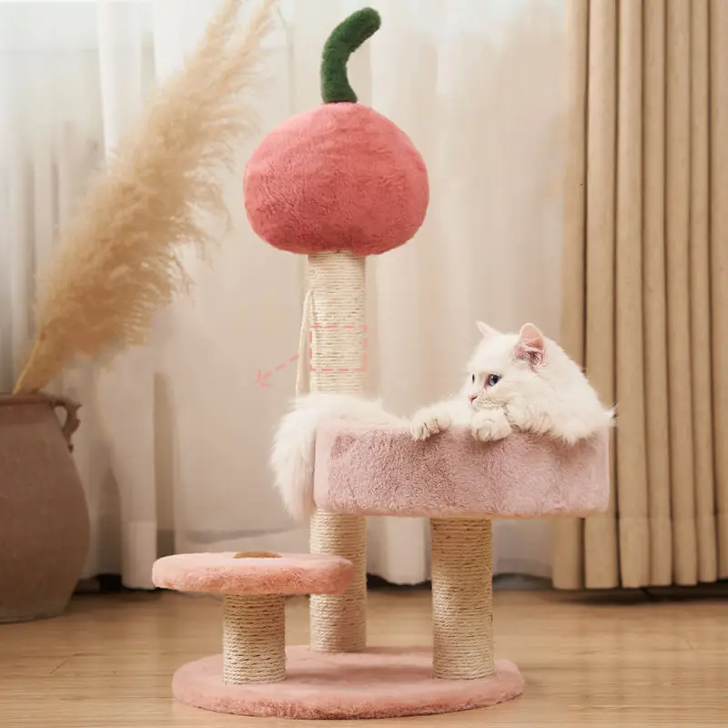 Natural Sisal Cat Climbing Pole Wholesale Flower Style Cute Cat Tree Pet Furniture poste sisal wooden Cat Tree