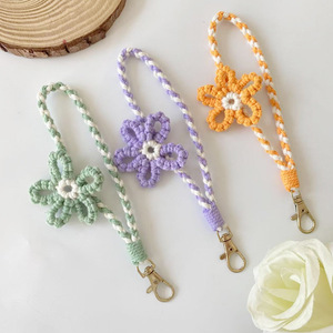 Mới handmade dệt hoa Keychain dây buộc đầy màu sắc điện thoại di động dây đeo cổ tay Mặt dây chuyền hoa nhỏ Keyring - Product Image 6