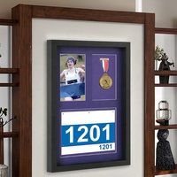 Cadre de présentation décoratif en bois pour médaille de marathon, avec impression UV, grand format, noir