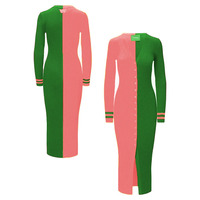 Robe pull en maille côtelée personnalisée OEM ODM KTY Sororit Color Block Zeta Rho pour femmes