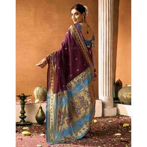 Sari Paithani de Seda Tejida Verde Azulado para Mujer, Estilo Tradicional Indio-Pakistaní, Secado Rápido, para Todas las Estaciones, Bodas, Fiestas, Étnico - Product Image 4