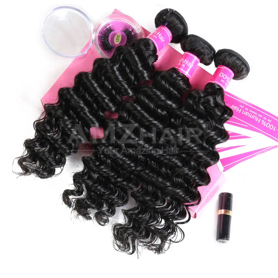 Deep Wave brasilia nische Echthaar-Bündel Kostenlose Probe Virgin Cuticle Aligned Echthaar verlängerungen Raw Hair Weave Bundles für Frauen