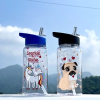 C612 vente chaude tasse de paille à poignée transparente portable personnalisée mignonne 500ml bouteille d'eau potable pour enfants tasse d'eau transparente en plastique