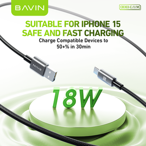 Cable de Datos de Carga Rápida <span class=keywords><strong>USB</strong></span> Tipo <span class=keywords><strong>C</strong></span> de Nailon Trenzado CB303 de 18 W de BAVIN al por Mayor para Teléfonos Celulares - Product Image 3