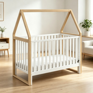 Baby <b>House</b> Wooden <b>Bed</b> 3-in-1 Baby Cot <b>Bed</b> Toddler <b>Bed</b> & Toddler Sofa Cot with Protective Teething Rails - Product Image 2