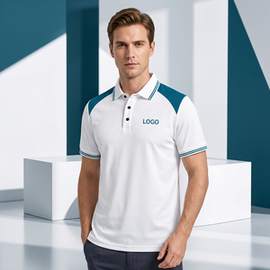 Men's White Cotton for Shirt Short Sleeve Color Blocked Embroidered Logo Casual Breathable Knitted Design Customized Colors - Product Image 4