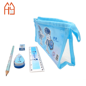 Trousse à crayons en PVC bleu brillant pour étudiants, ensemble de papeterie transparente en PVC, sac à fermeture éclair en PVC pour emballage de fournitures scolaires - Product Image 4