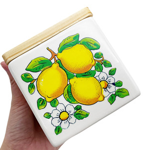 Azucarero de Porcelana con Tapa de Bambú, Caja de Almacenamiento Ecológica y Duradera para Cocina, Diseño Limón, Naranja y Oliva - Product Image 5