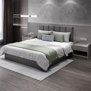 Customize Low Cost Wood Hotel <b>Bed</b> <b>Set</b> <b>Complete</b> Bedroom Furniture With Mattress Bedding Nightstands Wardrobe For Apartment Motel - Product Image 5