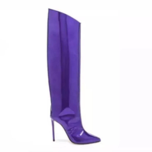 Wide Fit Large Size 45 Holographic Upper Women Pointed Toe Knee High Booties Side Zip Thin High Heels Metallic <b>Boots</b> for Ladies - Product Image 5