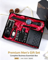 Ensemble cadeau d'accessoires pour homme personnalisé en gros, faible MOQ, coffret élégant montre, ceinture, portefeuille, eau de Cologne pour anniversaire