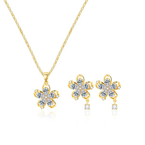 <b>Flower</b> Zircon Necklace Set Copper Alloy Gift Jewelry Women's Fashion Style - Product Image 4